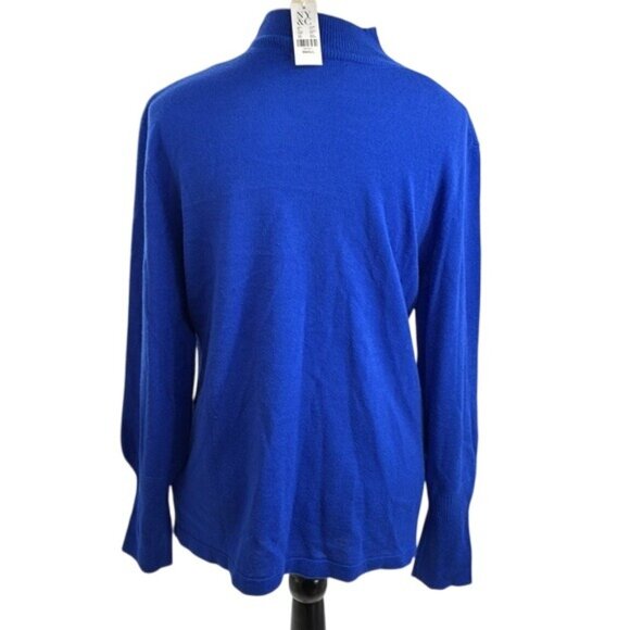 New York & Company Blue Zip Sweater Womens S Asymmetrical Full Zip Mock Neck - Picture 5 of 8